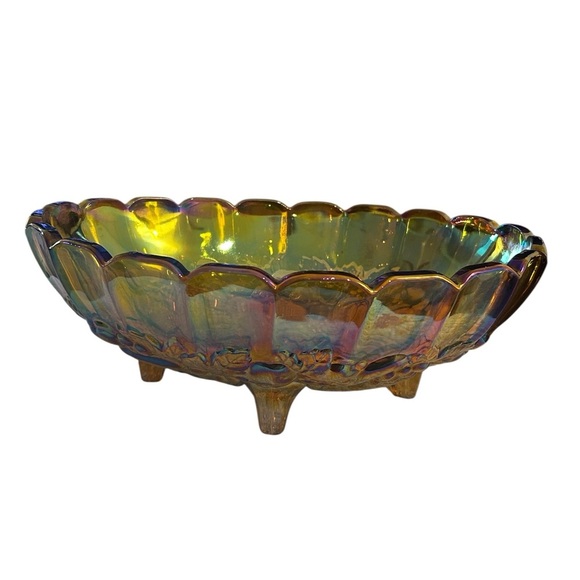 Vintage Indiana Amber Carnival Glass Footed Bowl - Fruit Pattern - Picture 1 of 10
